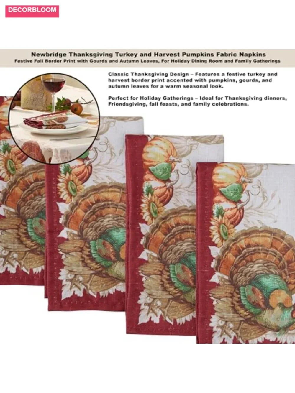 Thanksgiving Turkey Tablecloth Square 52x52